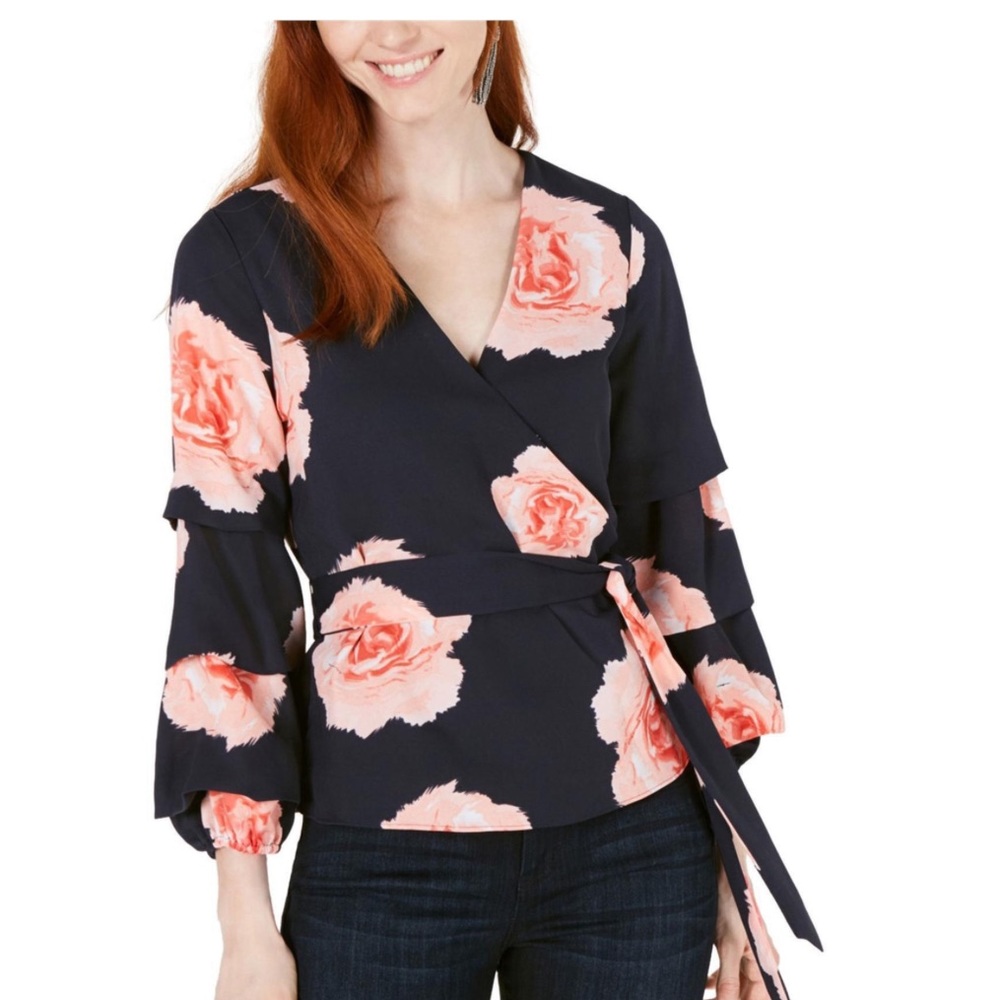 Barill brand .Navy blue and pink roses blouse size XXL.  #5